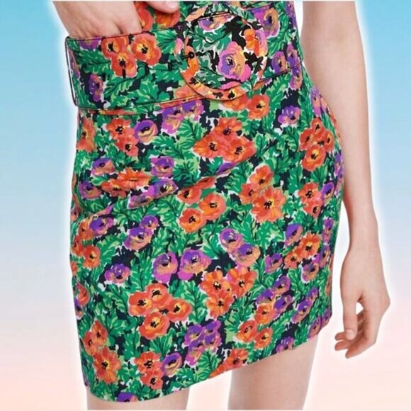 ZARA Floral Belted Mini Skirt Sz XS - Picture 1 of 9